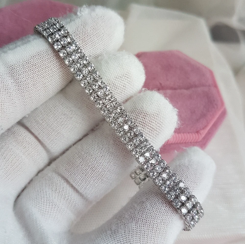 Swarovski Elements Platinum Plated Triple Row Tennis Bracelet NEW